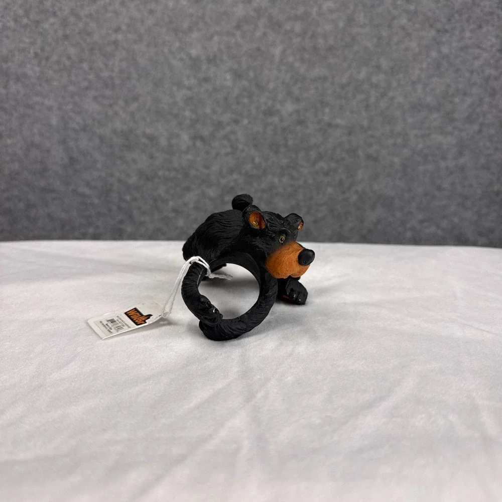 Wilcor Willie Bear Wine Bottle Hanger Figurine Black Resin Cabin Decor GFT3564